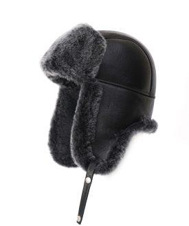 Mumcu's Leather Aviator Russian Ushanka Trapper Shearling Sheepskin Mad Bomber Fur Ear Flap Waterproof Winter Hat 
